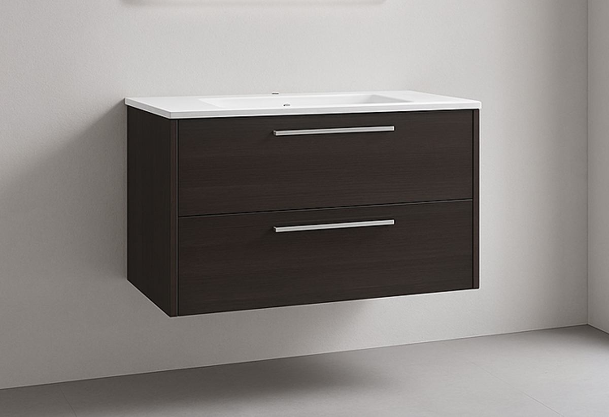 Απεικονίζεται ο πάγκος και ο νιπτήρας του επίπλου μπάνιου